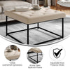 30'' Square LeatherSoft Tufted Ottoman, Metal Frame,Beige LeatherSoft/Black Frame - Flash Furniture