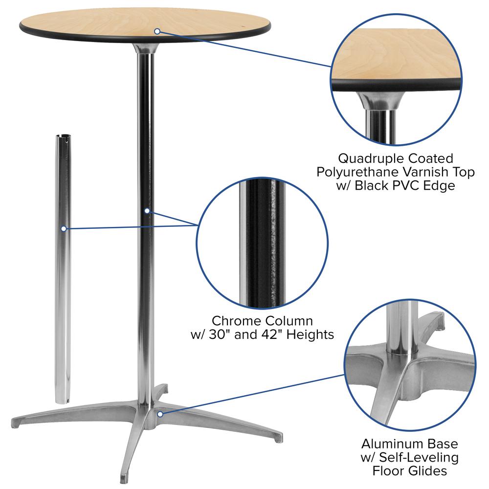 30'' Round Wood Cocktail Table with 30'' and 42'' Columns - Flash Furniture