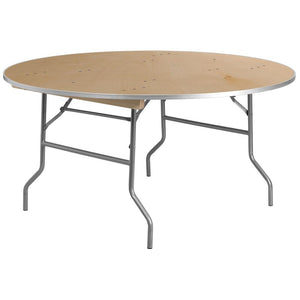 5-Foot Round HEAVY DUTY Birchwood Folding Banquet Table with METAL Edges - Flash Furniture