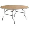 5-Foot Round HEAVY DUTY Birchwood Folding Banquet Table with METAL Edges - Flash Furniture