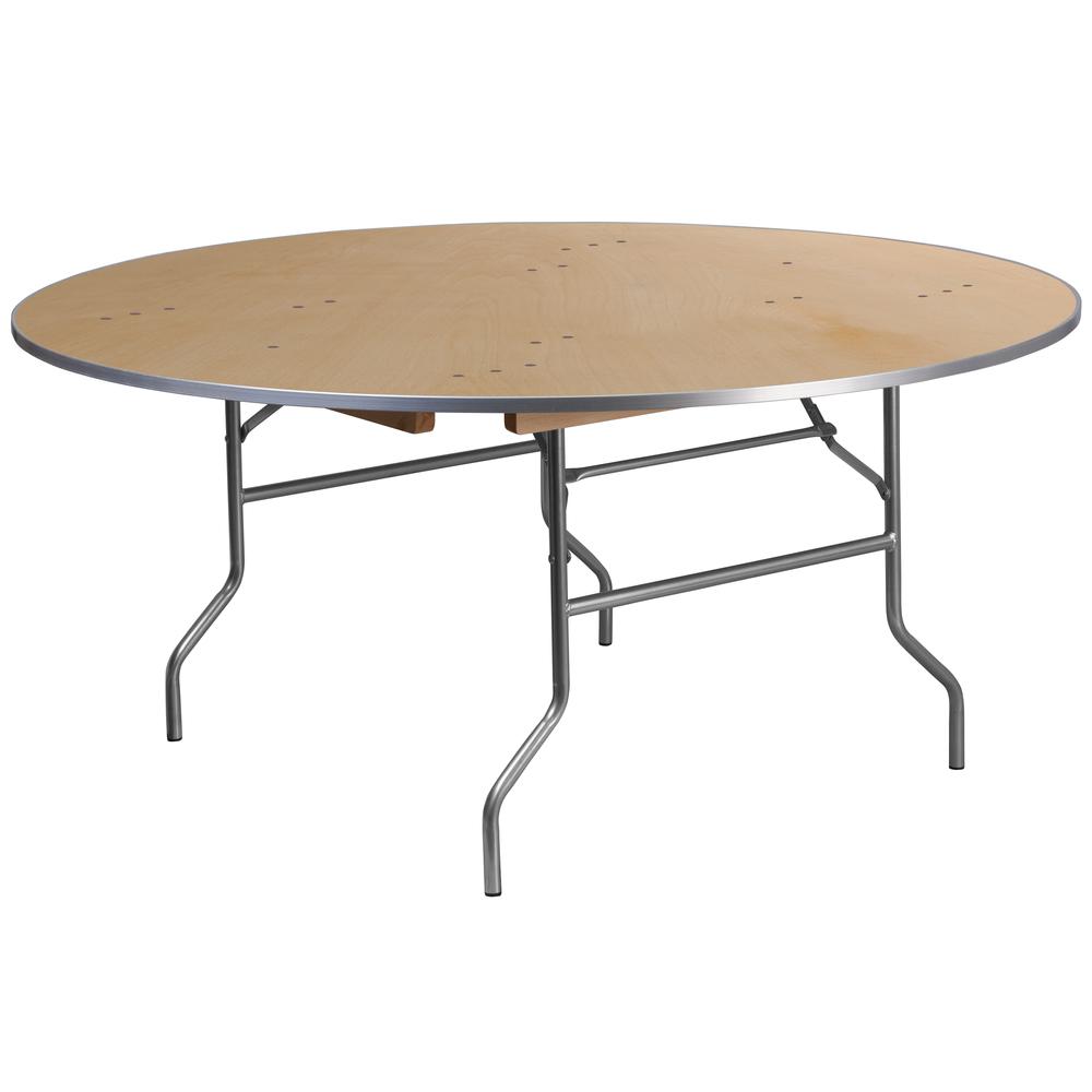 5.5-Foot Round HEAVY DUTY Birchwood Folding Banquet Table with METAL Edges - Flash Furniture