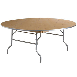 6-Foot Round HEAVY DUTY Birchwood Folding Banquet Table with METAL Edges - Flash Furniture