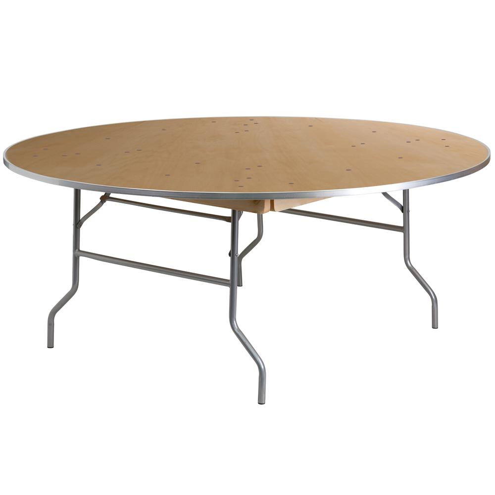 6-Foot Round HEAVY DUTY Birchwood Folding Banquet Table with METAL Edges - Flash Furniture
