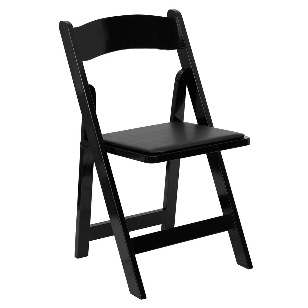 HERCULES Series Black Wood Folding Chair with Vinyl Padded Seat - Flash Furniture