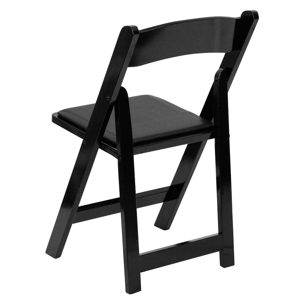 HERCULES Series Black Wood Folding Chair with Vinyl Padded Seat - Flash Furniture