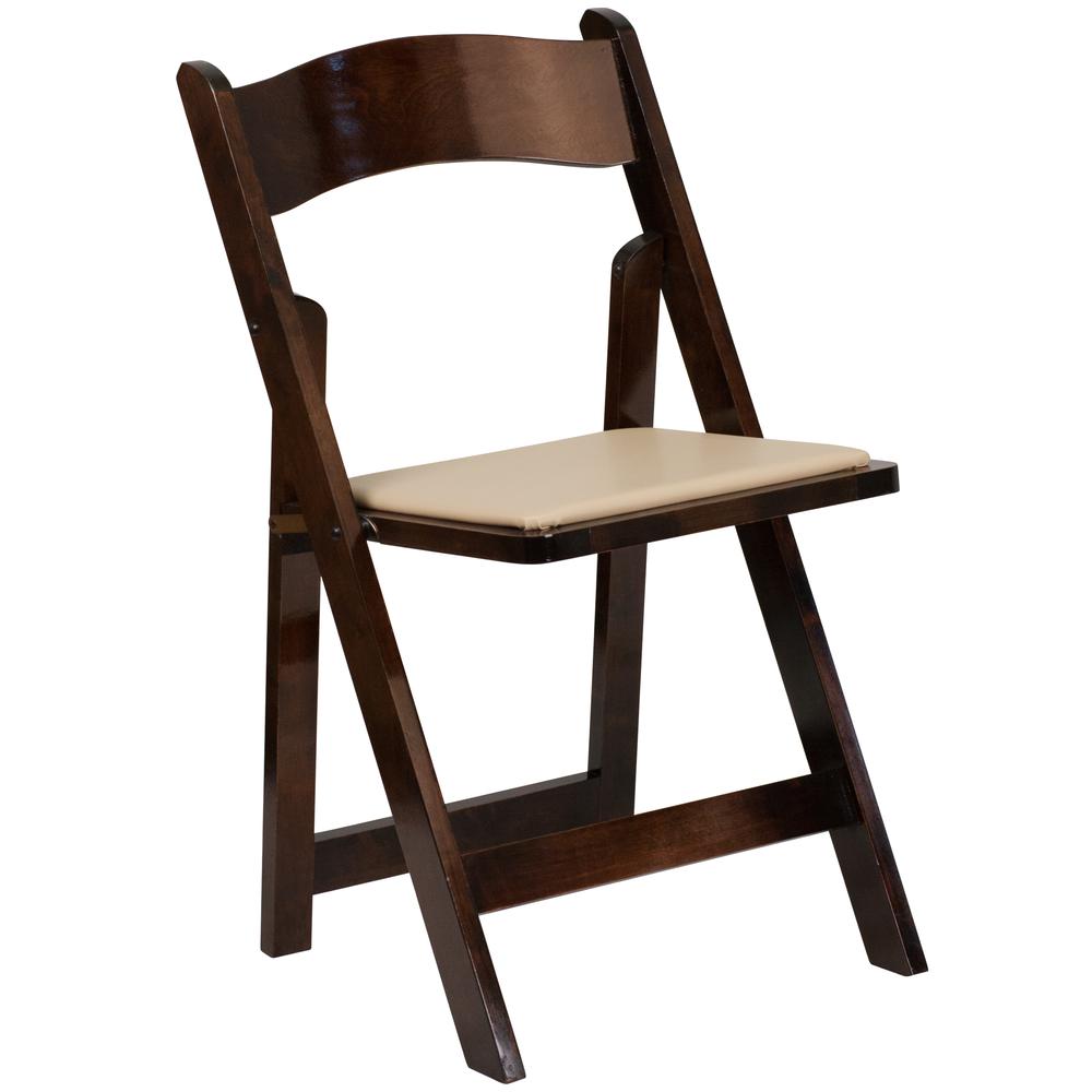 HERCULES Series Fruitwood Wood Folding Chair with Vinyl Padded Seat - Flash Furniture