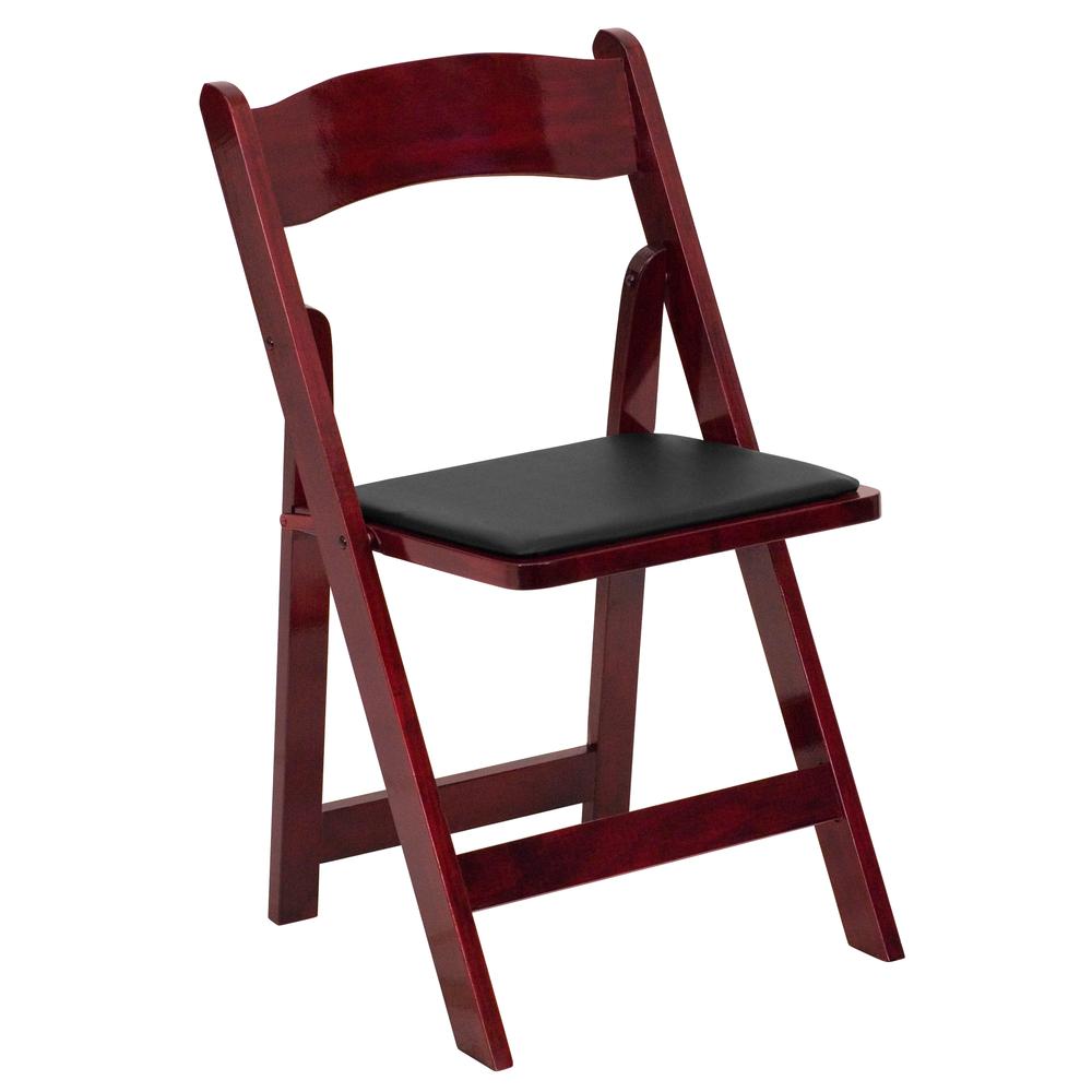 HERCULES Series Mahogany Wood Folding Chair with Vinyl Padded Seat - Flash Furniture