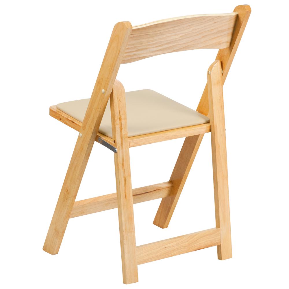 HERCULES Series Natural Wood Folding Chair with Vinyl Padded Seat - Flash Furniture