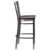 Clear Coated ''X'' Back Metal Restaurant Barstool - Walnut Wood Seat - Flash Furniture