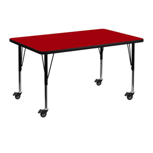 Mobile 30''W x 48''L Red Thermal Activity Table - Height Adjustable Short Legs - Flash Furniture
