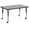 Mobile 36''W x 72''L Grey HP Activity Table - Height Adjustable Short Legs - Flash Furniture