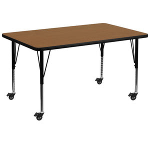 Mobile 36''W x 72''L Oak Thermal Activity Table - Height Adjustable Short Legs - Flash Furniture