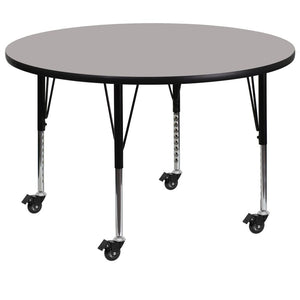 Mobile 42'' Round Grey HP Laminate Activity Table - Height Adjustable Short Legs - Flash Furniture