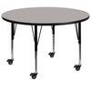 Mobile 42'' Round Grey HP Laminate Activity Table - Height Adjustable Short Legs - Flash Furniture