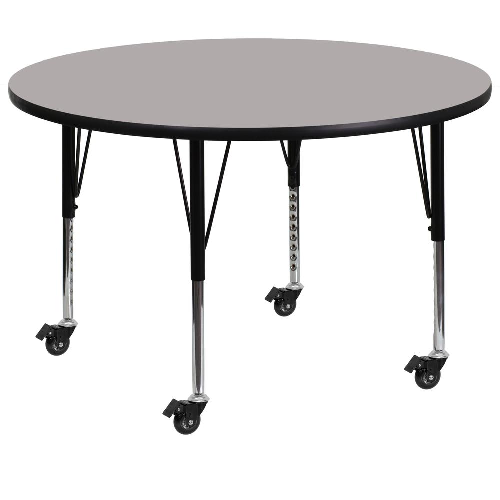 Mobile 42'' Round Grey HP Laminate Activity Table - Height Adjustable Short Legs - Flash Furniture