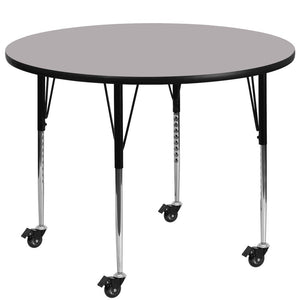 Mobile 42'' Round Grey Thermal Activity Table - Standard Height Adjustable Legs - Flash Furniture