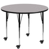 Mobile 42'' Round Grey Thermal Activity Table - Standard Height Adjustable Legs - Flash Furniture