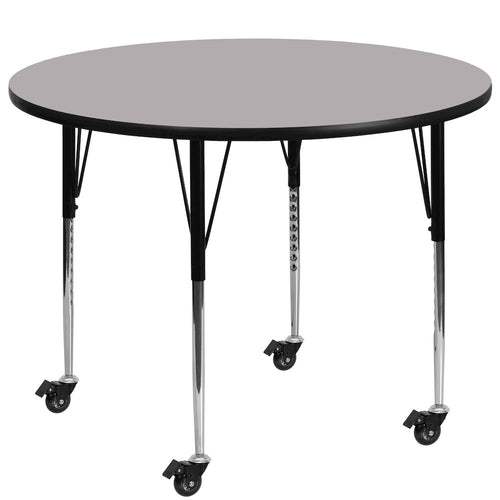 Mobile 42'' Round Grey Thermal Activity Table - Standard Height Adjustable Legs - Flash Furniture