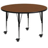 Mobile 42'' Round Oak HP Laminate Activity Table - Height Adjustable Short Legs - Flash Furniture