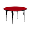42'' Round Red Thermal Laminate Activity Table - Height Adjustable Short Legs - Flash Furniture