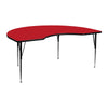 48''W x 72''L Kidney Red HP Activity Table - Standard Height Adjustable Legs - Flash Furniture