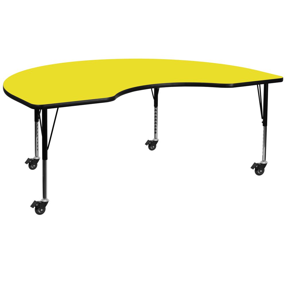 Mobile 48''W x 72''L Kidney Yellow HP Activity Table - Height Short Legs - Flash Furniture