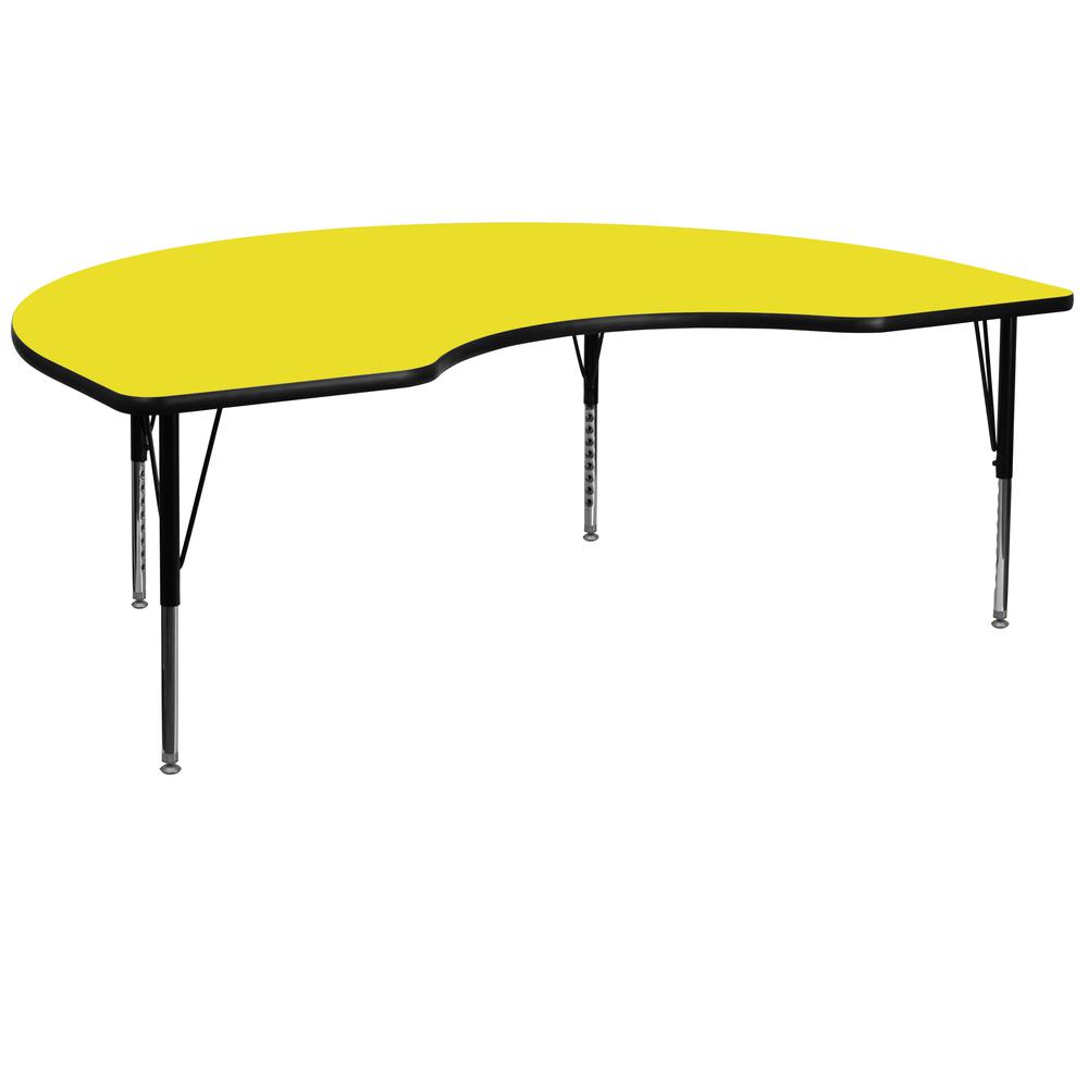 48''W x 72''L Kidney Yellow HP Activity Table - Height Adjustable Short Legs - Flash Furniture