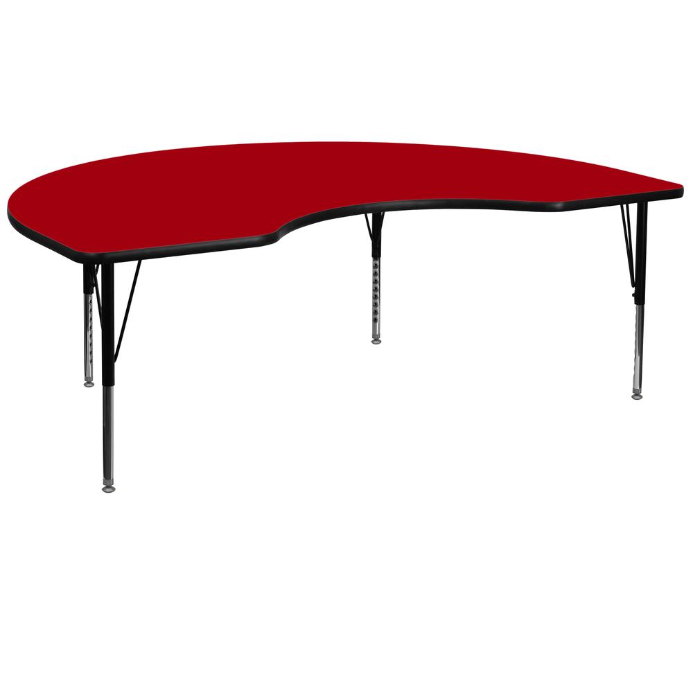 48''W x 96''L Kidney Red Thermal Activity Table - Height Adjustable Short Legs - Flash Furniture
