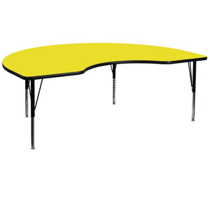 48''W x 96''L Kidney Yellow HP Activity Table - Height Adjustable Short Legs - Flash Furniture