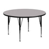 48'' Round Grey Thermal Laminate Activity Table - Height Adjustable Short Legs - Flash Furniture