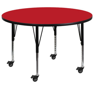 Mobile 48'' Round Red HP Laminate Activity Table - Height Adjustable Short Legs - Flash Furniture