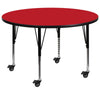Mobile 48'' Round Red HP Laminate Activity Table - Height Adjustable Short Legs - Flash Furniture