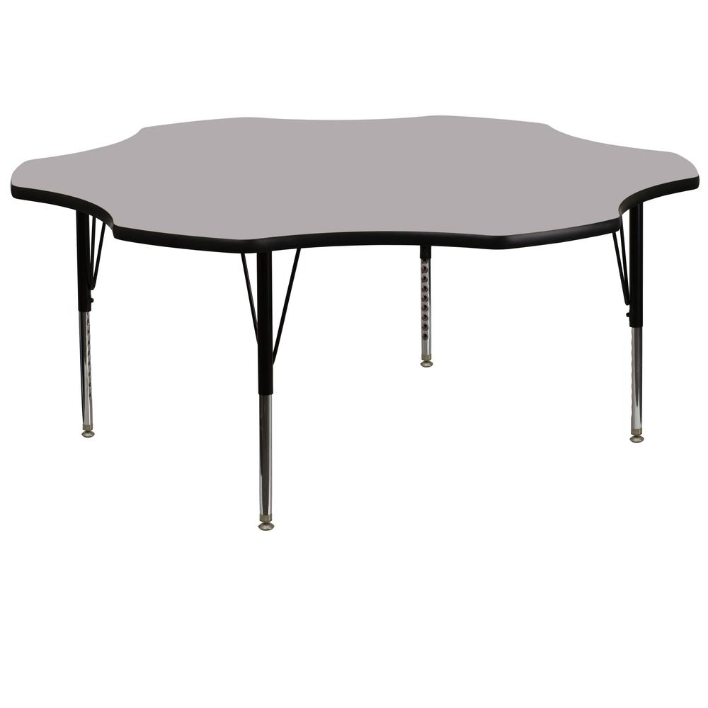 60'' Flower Grey Thermal Laminate Activity Table - Height Adjustable Short Legs - Flash Furniture