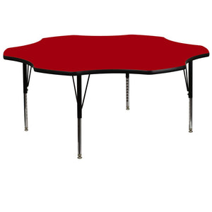 60'' Flower Red Thermal Laminate Activity Table - Height Adjustable Short Legs - Flash Furniture
