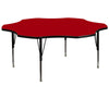60'' Flower Red Thermal Laminate Activity Table - Height Adjustable Short Legs - Flash Furniture