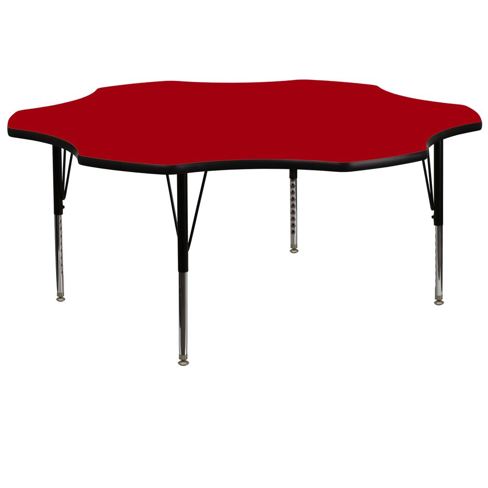 60'' Flower Red Thermal Laminate Activity Table - Height Adjustable Short Legs - Flash Furniture