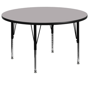 60'' Round Grey Thermal Laminate Activity Table - Height Adjustable Short Legs - Flash Furniture