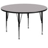 60'' Round Grey Thermal Laminate Activity Table - Height Adjustable Short Legs - Flash Furniture