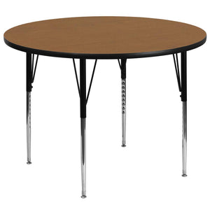 60'' Round Oak Thermal Laminate Activity Table - Standard Height Adjustable Legs - Flash Furniture
