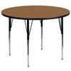 60'' Round Oak Thermal Laminate Activity Table - Standard Height Adjustable Legs - Flash Furniture