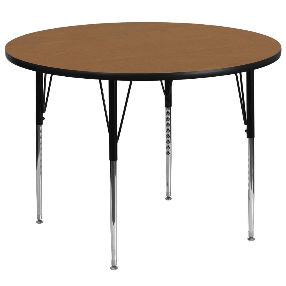 60'' Round Oak Thermal Laminate Activity Table - Standard Height Adjustable Legs - Flash Furniture