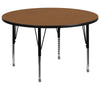 60'' Round Oak Thermal Laminate Activity Table - Height Adjustable Short Legs - Flash Furniture