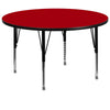 60'' Round Red Thermal Laminate Activity Table - Height Adjustable Short Legs - Flash Furniture