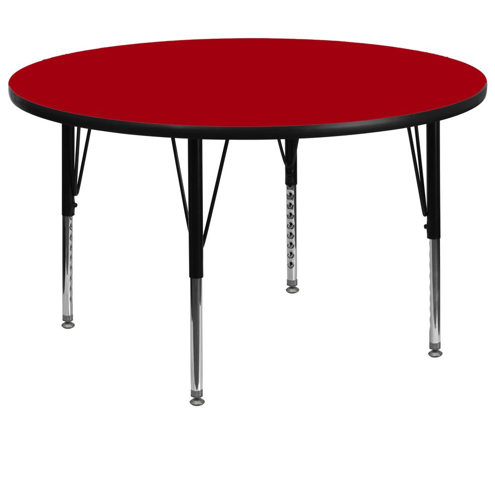 60'' Round Red Thermal Laminate Activity Table - Height Adjustable Short Legs - Flash Furniture