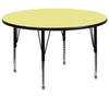 60'' Round Yellow Thermal Laminate Activity Table - Height Adjustable Short Legs - Flash Furniture