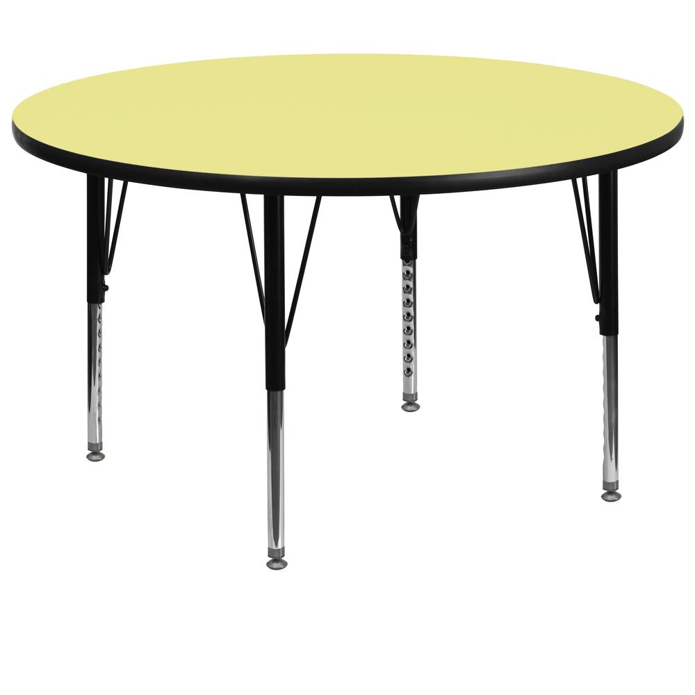 60'' Round Yellow Thermal Laminate Activity Table - Height Adjustable Short Legs - Flash Furniture