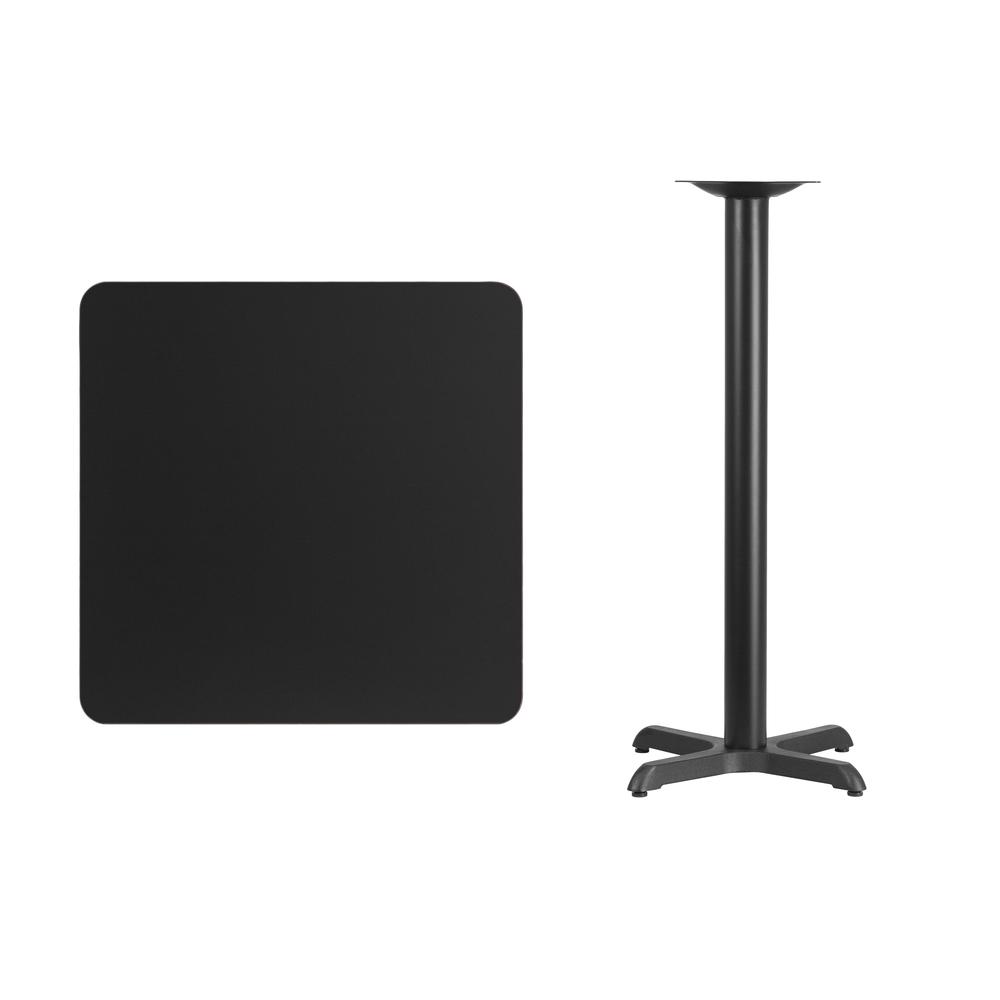 30'' Square Black Laminate Table Top with 22'' x 22'' Bar Height Table Base - Flash Furniture