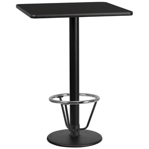 30'' Square Black Table Top with 18'' Round Bar Height Table Base and Foot Ring - Flash Furniture