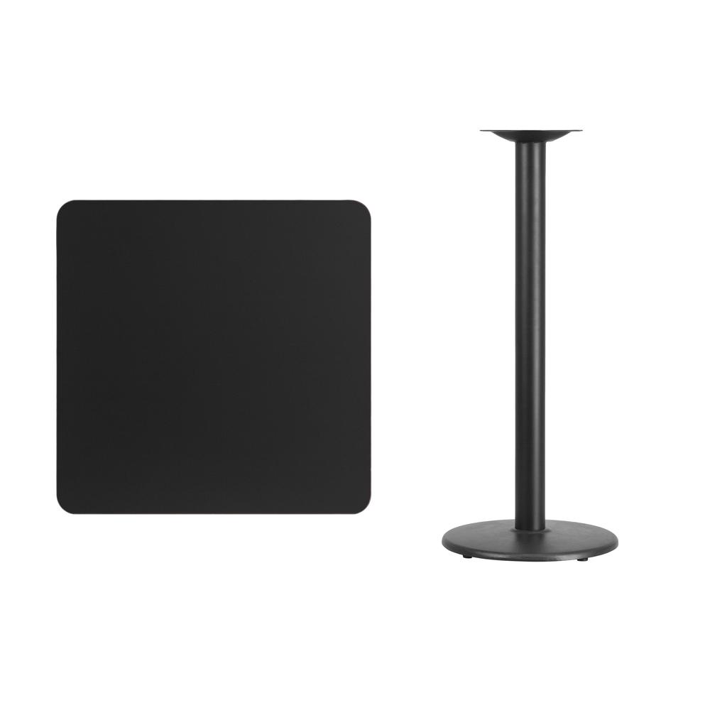 30'' Square Black Laminate Table Top with 18'' Round Bar Height Table Base - Flash Furniture