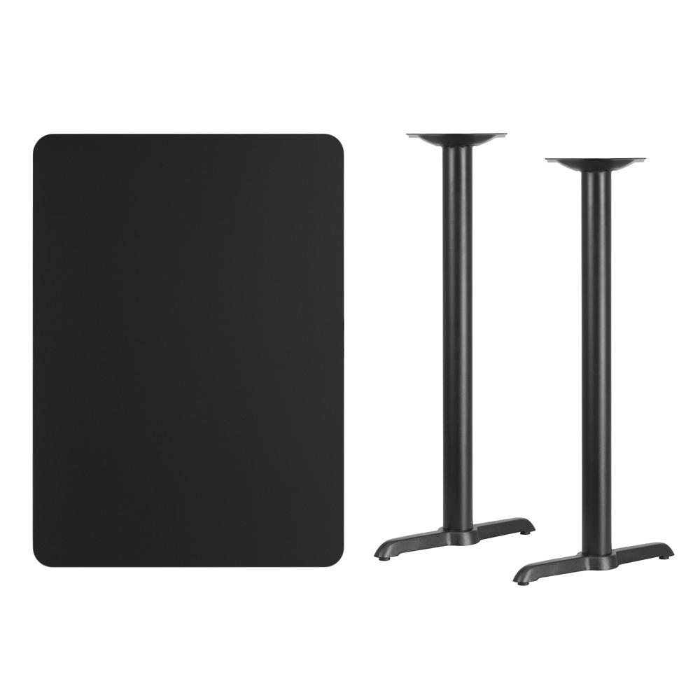 30'' x 42'' Rectangular Black Table Top with 5'' x 22'' Bar Height Table Bases - Flash Furniture